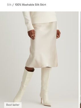 🤍NEW QUINCE🤍 100% Silk Washable Champagne Midi Skirt